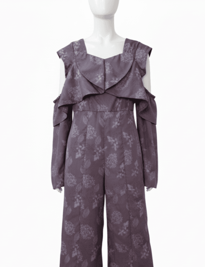 Fetio-Cold-Shoulder Ruffle Jumpsuit