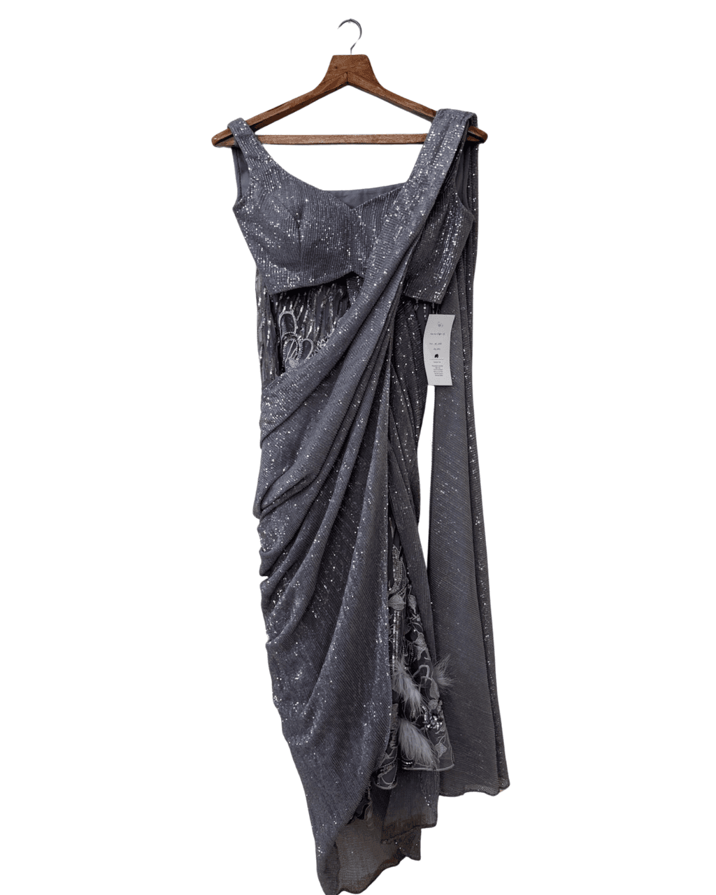 Fetio-Pre-Draped Sequin Saree Gown