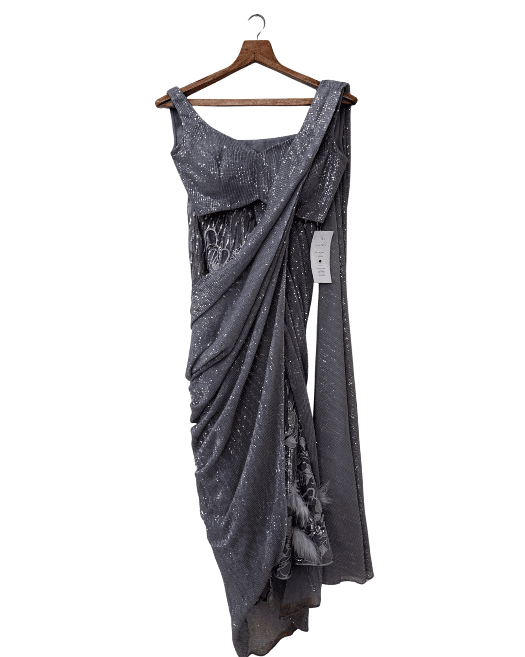Fetio-Pre-Draped Sequin Saree Gown