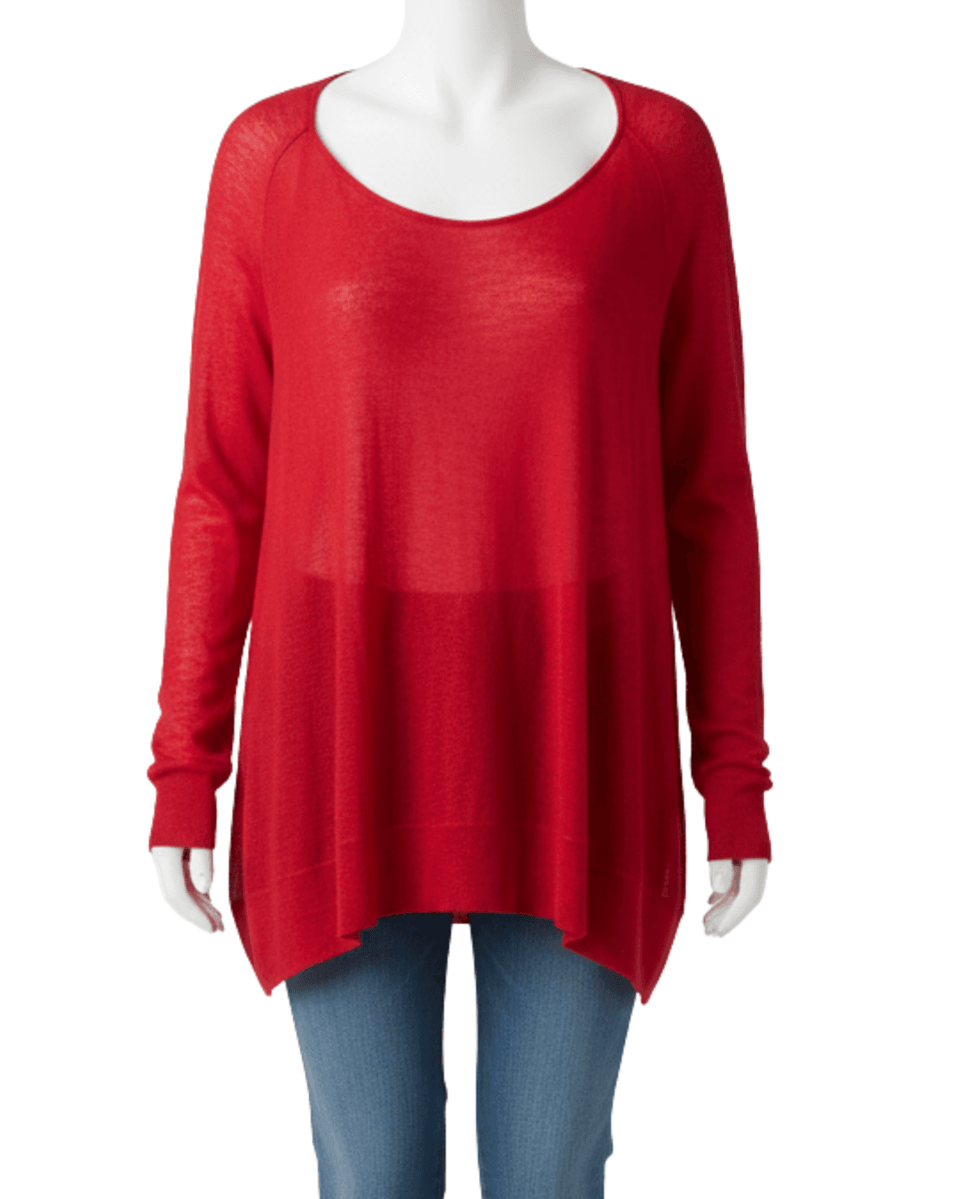 DKNY-DKNY Red Scoop Neck Top