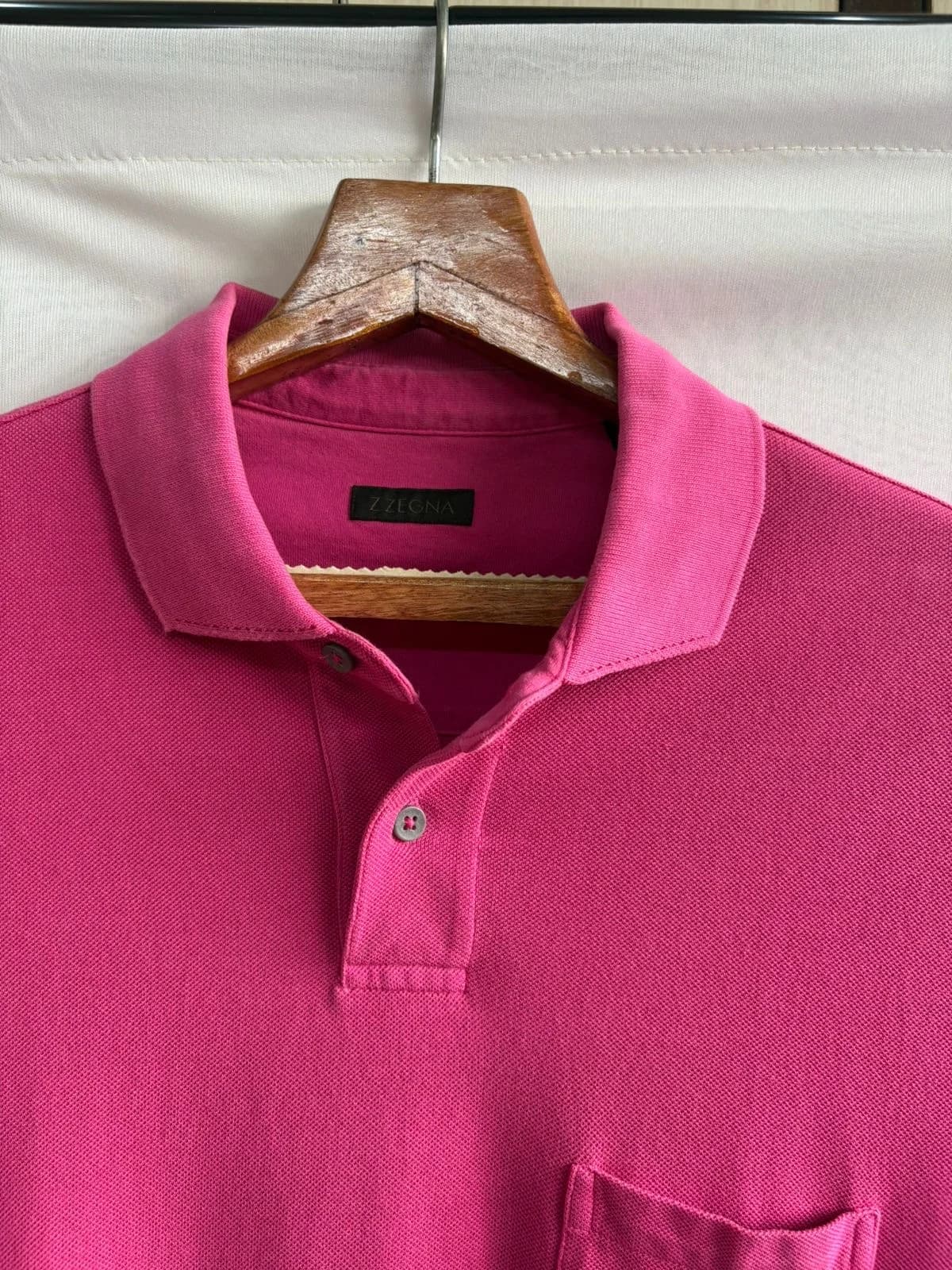 Zegna-Zegna Magenta Cotton Piqué Pocket Polo